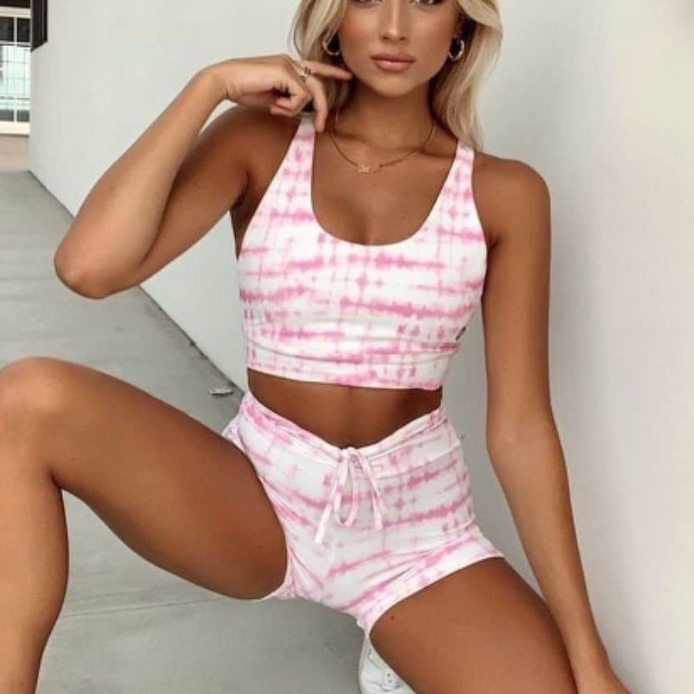 NWT TIGER MIST BIKER LEGGINGS SHORTS + BRA WORKOUT SET